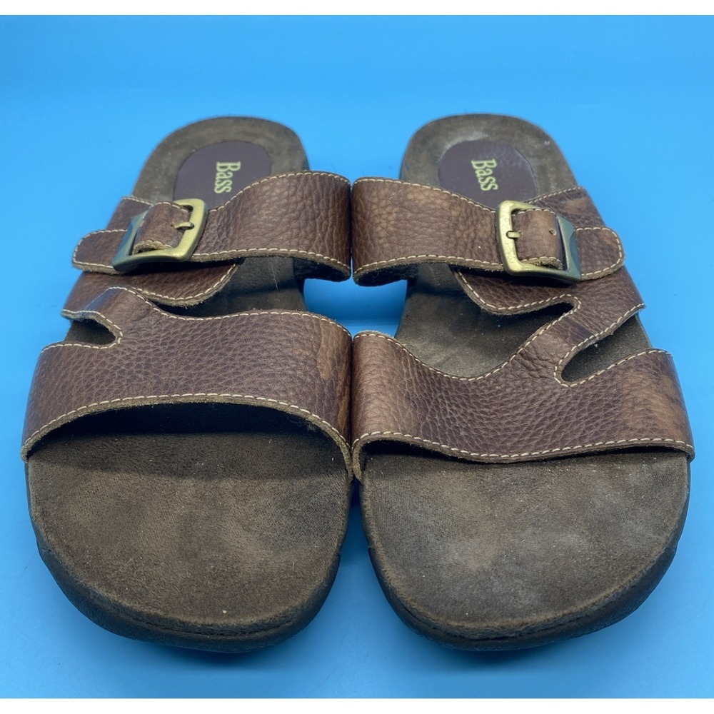 GH Bass Carson Brown Leather Single Buckle Slide Sandals Womens Size 8 M‎ Y2K
